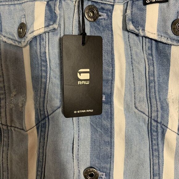 G-Star Raw 3301 Slim Jacket NWT Blue Denim Womens  Small Vesp Stripe Button Up - Picture 5 of 9